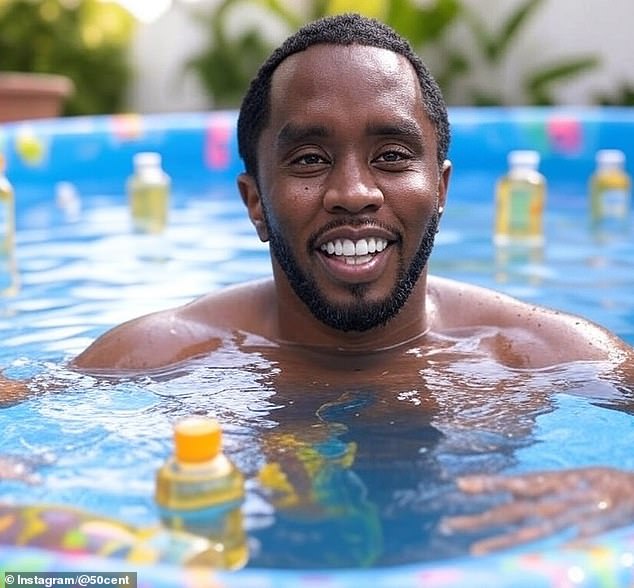 A second AI image featured a better likeness of Diddy, who was now partially submerged in a larger pool with what may have been bottles of oil bobbing on the surface