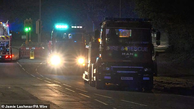 Emergency services at the scene after a large fire broke out at Bicester Motion