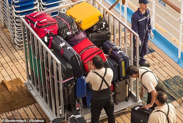 Usually cruise passengers leave their luggage outside their cabin door and staff pick it up and drop it off at the cruise terminal