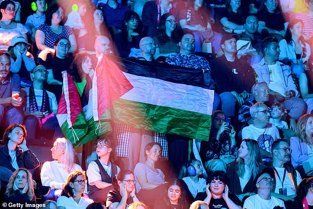 Under the arena rules, all flags are allowed but there are limits on size, and so the audience members were quickly ejected from the St Jakobshalle arena