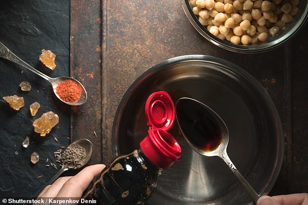Soy sauce is best stored in the fridge because the cold temperatures helps the sauce to retain its flavour over time, the experts claimed (stock image)