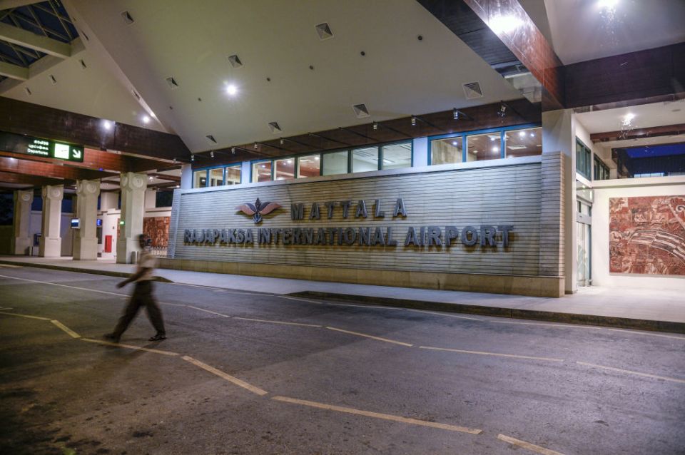 Mattala Rajapaksa International Airport at night.