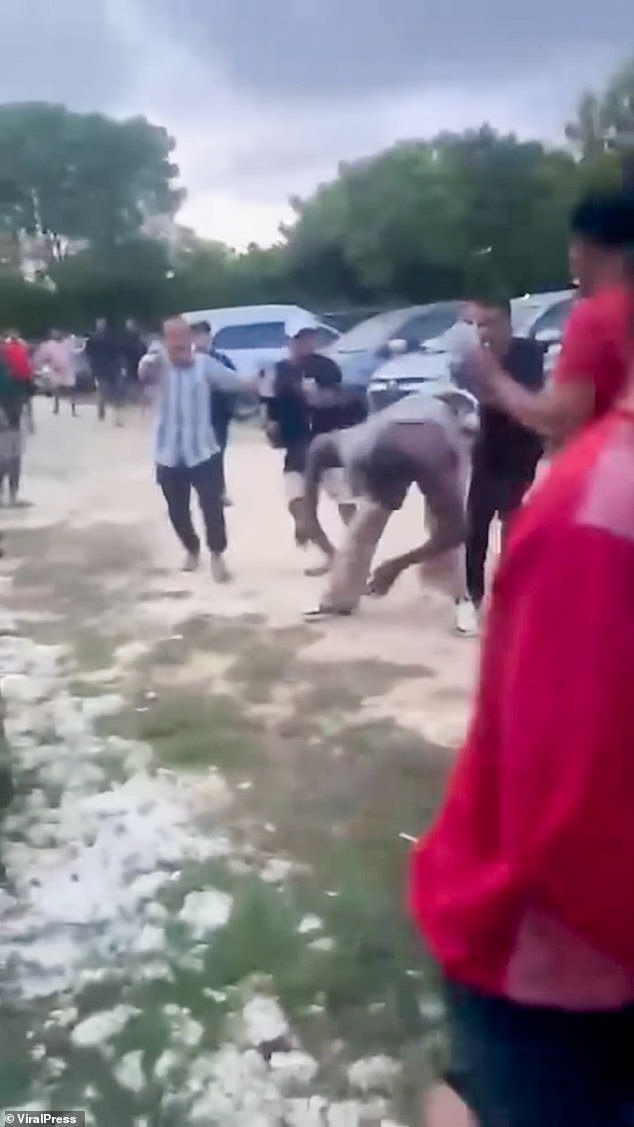 Another man is seen in the clip being attacked by the mob of taxi drivers