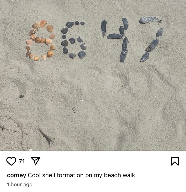 Pictured: The offending post Comey briefly shared to his Instagram page. He issued an apology (above) shortly after it was revealed he was under investigation
