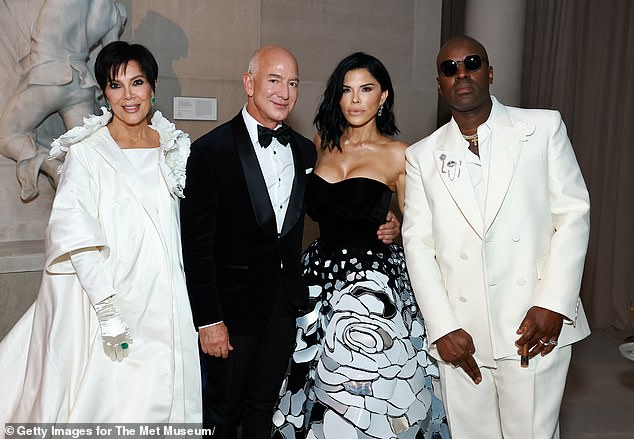 The pair grew close when Kris joined Kim and Lauren at one of Beyonce's concerts on the Renaissance tour in 2023 (pictured with Jeff Bezos and Corey Gamble in 2024)