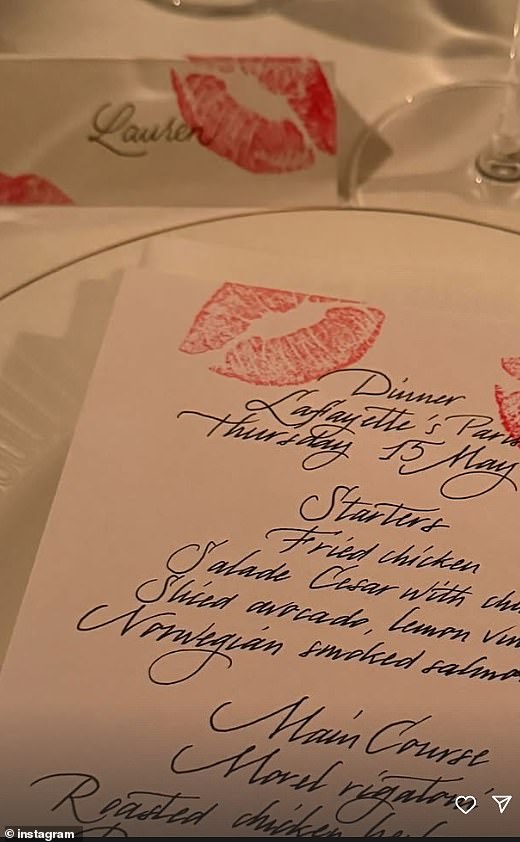 The night before, Lauren and her famous friends enjoyed dinner at the historic Lafayette's Paris restaurant in Paris, which offers refined French dishes with a modern twist