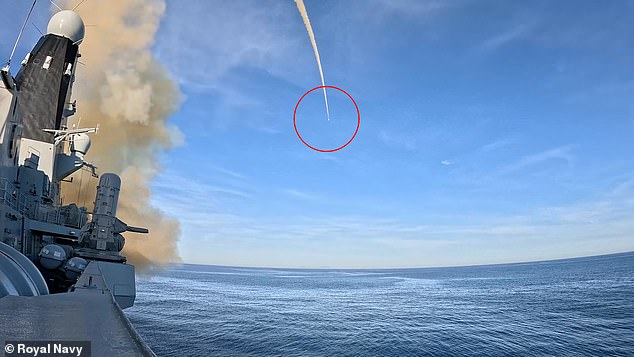 The missile firing took place as part of the largest live-firing exercise in Europe this year - known as Exercise Formidable Shield 25 - which is proving the Portsmouth-based ship's ability to defend herself and other ships around her from attack, including from swarms of drones