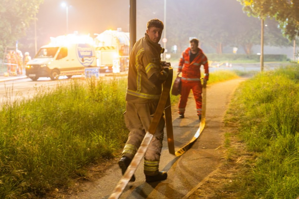United Kingdom, Bicester 15th May 2025: ..A huge fire has broken out in the Bicester Heritage site, a former RAF base, with reports of multiple casualties.Flames and smoke have been seen from the surrounding areas with emergancy services on the scene and roads closed off...Credit: Toby Shepheard / Story Picture Agency