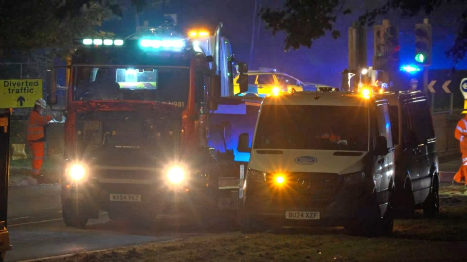 Grab from PA video of emergency services at the scene after a large fire broke out at Bicester Motion, the site of a former RAF base in Oxfordshire, with witnesses reporting loud explosions and thick black smoke billowing from the site. Some 10 fire and rescue crews are tackling the blaze in Bicester, which has prompted a major response and warnings for local residents to stay indoors. Picture date: Thursday May 15, 2025. PA Photo. See PA story FIRE Bicester. Photo credit should read: Jamie Lashmar/PA Wire