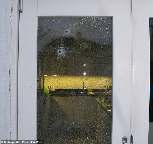 Two more bullet holes going through the top of one of the kitchen doors