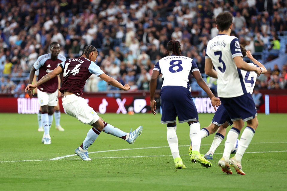 Boubacar Kamara scoring a goal during a soccer match.