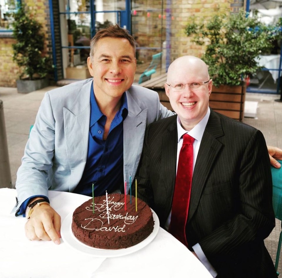 Matt Lucas and David Walliams with a birthday cake.