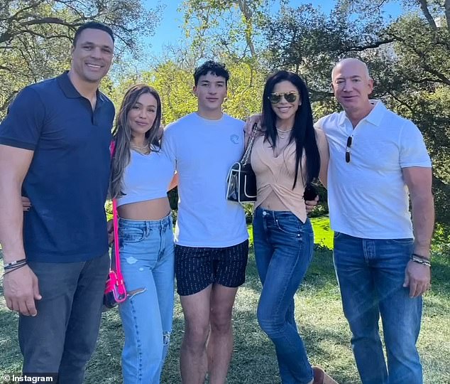Sanchez also has a son, Nikko, with former NFL tight end Tony Gonzalez. (L-R) Tony, October, Nikko, Lauren and Jeff seen in an Instagram photo