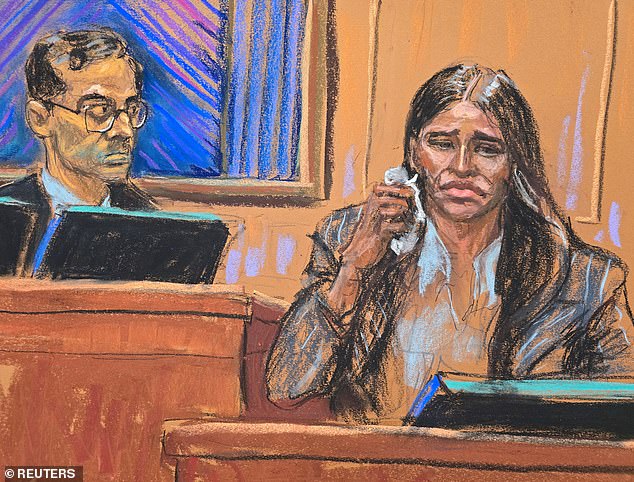 Casandra "Cassie" Ventura cries on the stand during redirect as Judge Arun Subramanian presides during Sean "Diddy" Combs' sex trafficking trial
