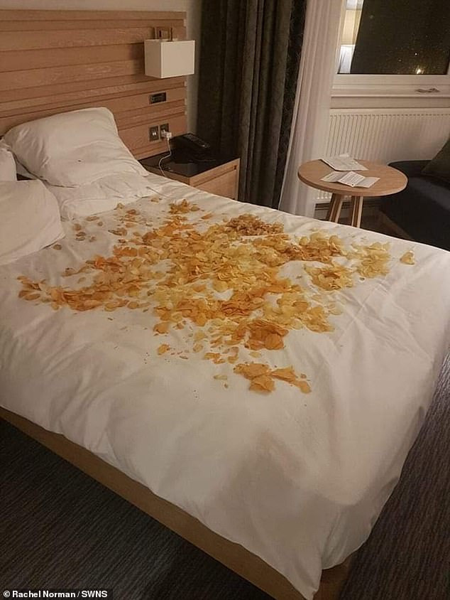 Staff misunderstood Johnnie's request, opened the bags, and sprinkled the crisps on the sheets like salty confetti