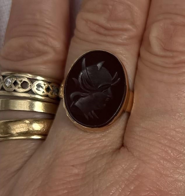 Pippa's stolen antique gold Intaglio ring depicting the Roman goddess of wisdom Minerva
