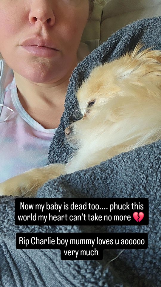 Woman mourning her deceased dog.