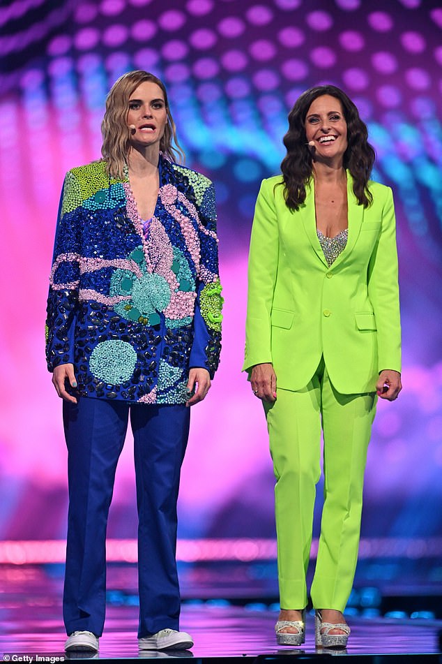 Aside from the impressive singing, dancing and theatrics, three hosts are set to present the show and ensure everything runs smoothly. Pictured: Hosts Hazel Brugger and Sandra Studer