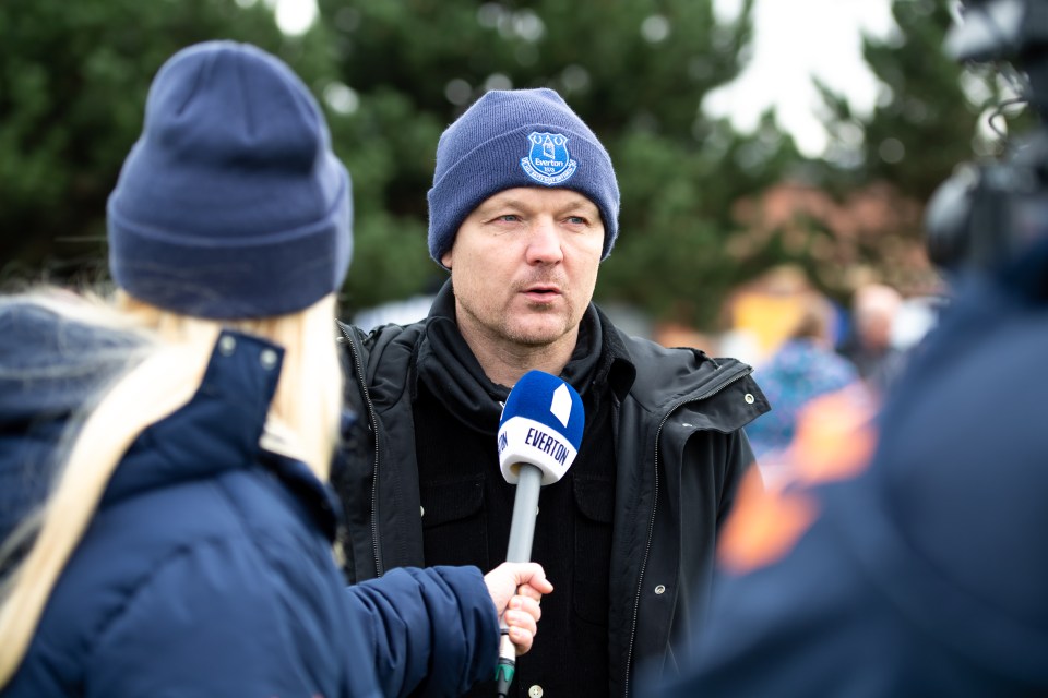 Brian Sorensen, Everton manager, being interviewed.