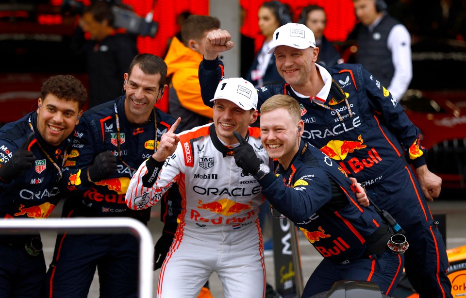 Max Verstappen celebrates his Japanese Grand Prix win with the Red Bull team.