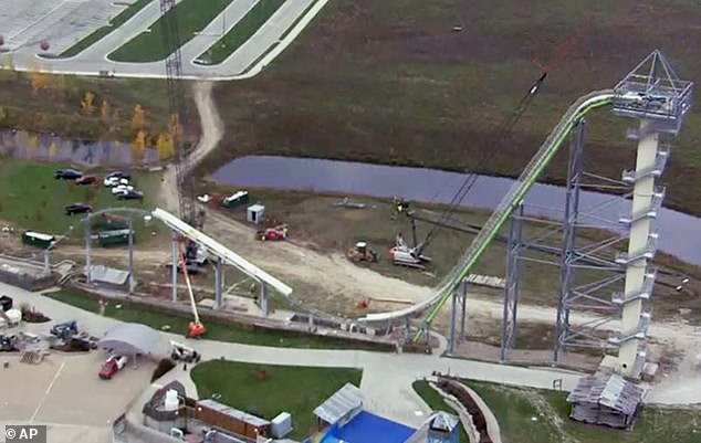The Verrückt - German for 'insane' - plunged water rafts at 70mph down a slide which had netting strung above in case anyone went flying