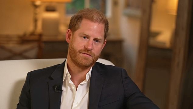 Harry is pictured during his bombshell BBC interview in May after losing his appeal over the levels of security he and his family are entitled to while in the UK