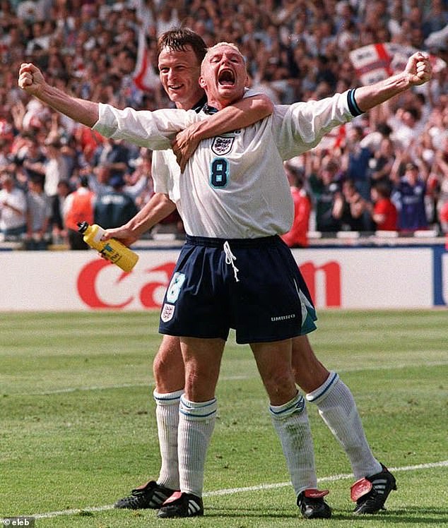 Ahead of the 1996 Euros, Teddy - alongside his troubled teammate Paul Gascoigne - was pictured on an extremely boozy night out in Hong Kong (Teddy and Paul pictured in 1996)