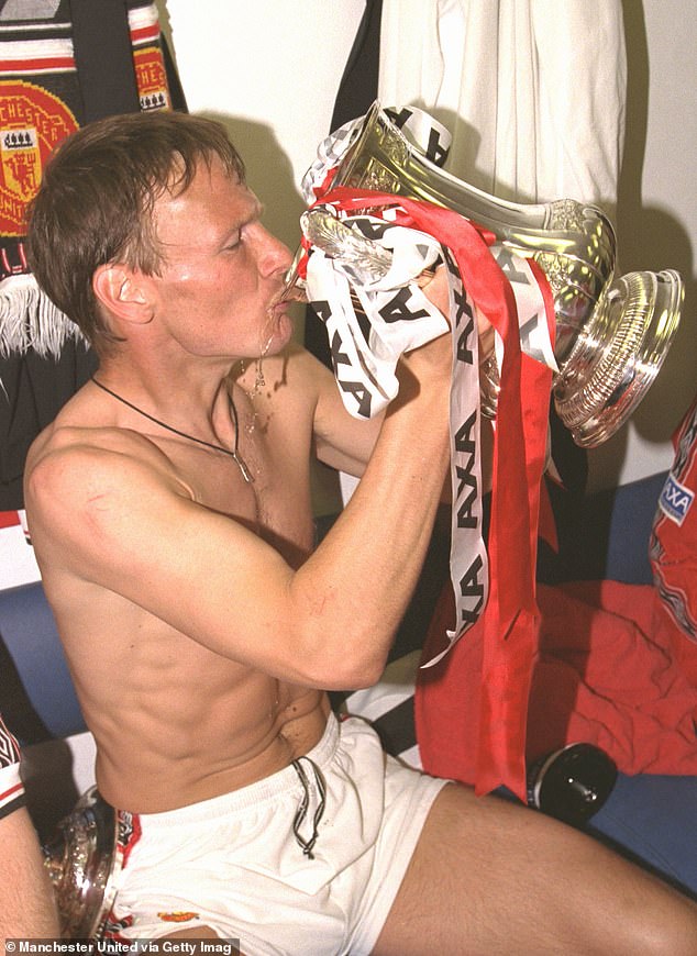 Teddy Sheringham's illustrious career made him a hit on the newspapers' back pages in the 90s and 00s - yet it was his wild antics off-pitch that landed him on the front (Teddy pictured after the FA Cup final in 1999)
