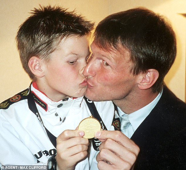 Teddy was at loggerheads with his ex Denise Sims, when she accused the star of leaving her struggling to raise their then 11-year-old son Charlie on £125 a week - despite his whopping £22k a week pay check (Teddy pictured with Charlie in 1998)