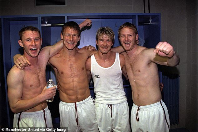 Nicky Butt, Teddy, David Beckham and David May (L-R) pictured in 1999