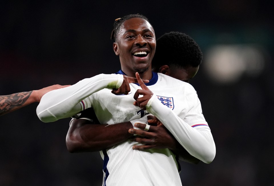Eberechi Eze celebrating a goal for England.