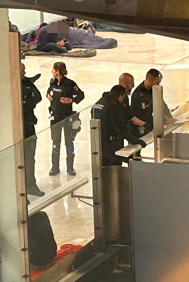 Up to a dozen officers from the National Police were seen checking people¿s papers along the ¿main street¿ of the ¿homeless city¿