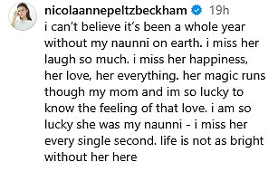 Nicola also took to her own Instagram page to share an emotional message about Bunny on the one-year anniversary of her death
