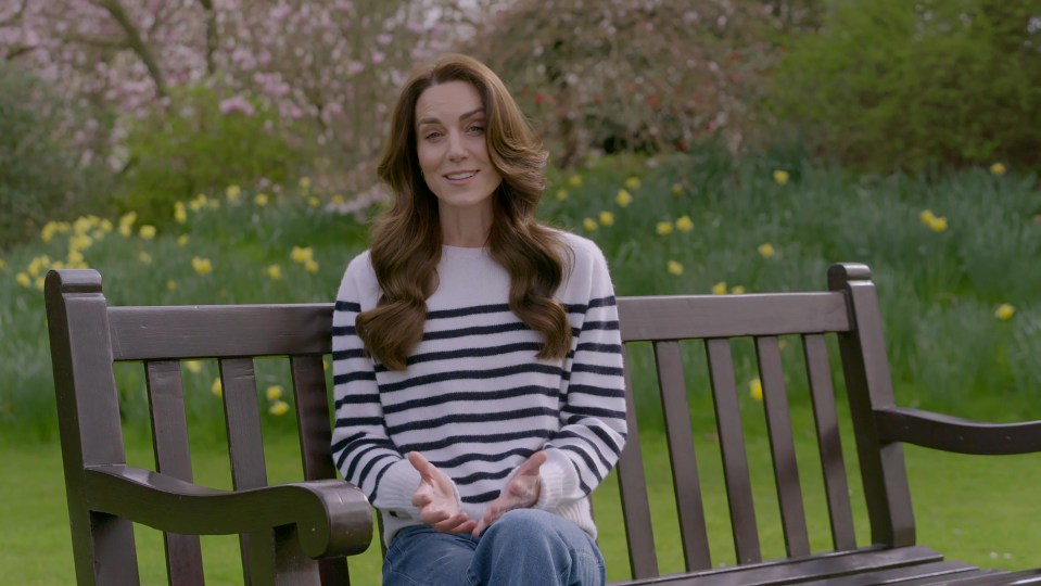 The Princess of Wales sits on a park bench, speaking to the camera.