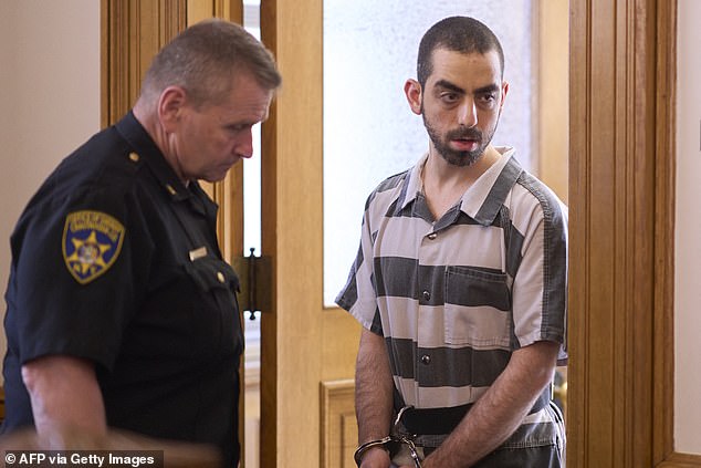 Hadi Matar was sentence to 25 years in prison on Friday for the attempted murder of Salman Rushdie. Pictured here at Chautauqua County Courthouse for his sentencing in Mayville, New York on May 16, 2025