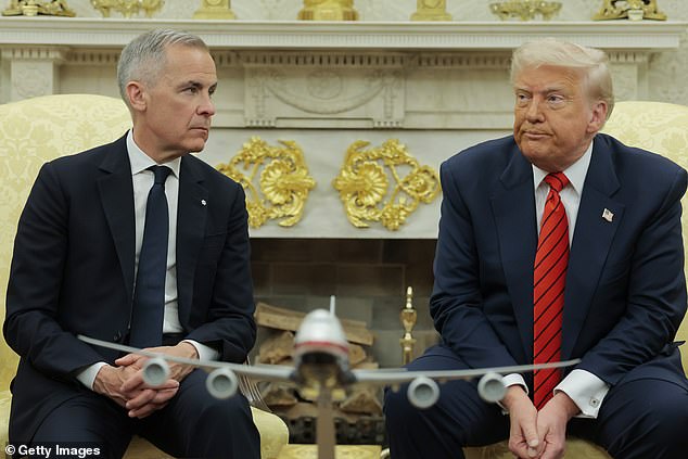 The Canadian prime minister and Donald Trump shared some awkward moments as they spoke to reporters in the Oval Office on May 6, 2025. The US president once again made reference to the idea of Canada becoming the 51st state of America, to which Mr Carney responded: 'As you know from real estate, there are some places that are never for sale'