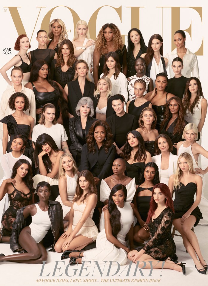 British Vogue March 2024 cover featuring 40 women.