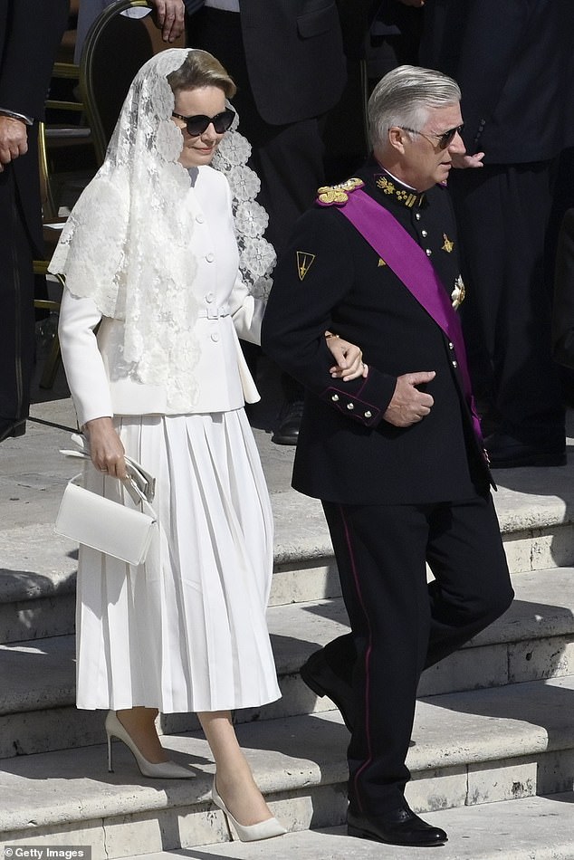 Queen Mathilde of Belgium and King Philippe of Belgium arrived arm-in-arm ahead of the Inauguration Mass of Pope Leo XIV