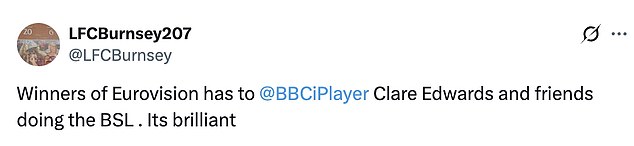 Fans soon began sharing clips of her 'brilliant' performance online, calling it the 'best' of the night and begging for Clare to be the winner or the UK's entrant for next year's competition