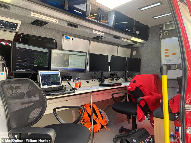 In the Incident Command Unit, mission planners use SARNET to stay in touch with teams in the field and see live updates from the volunteers