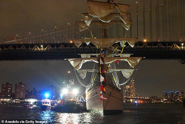 The Navy personnel had been standing on the masts of the Mexican Navy ship as part of a ceremonial greeting and show of respect upon entering a port