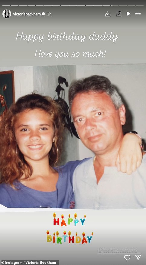 The designer shared a series of sweet family images as Tony turned 78 on Sunday, with Brooklyn noticeably featuring in one of the snaps despite growing tensions in the family