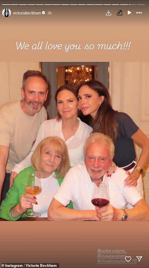 Another snap showed Victoria posing with her brother Christian and sister Louise, as well as their mother Jackie during a family dinner