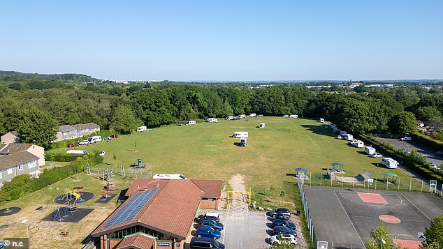 Photos showed at least 21 caravans on Greta Park in Hedge End, around six miles from where the historic event will take place