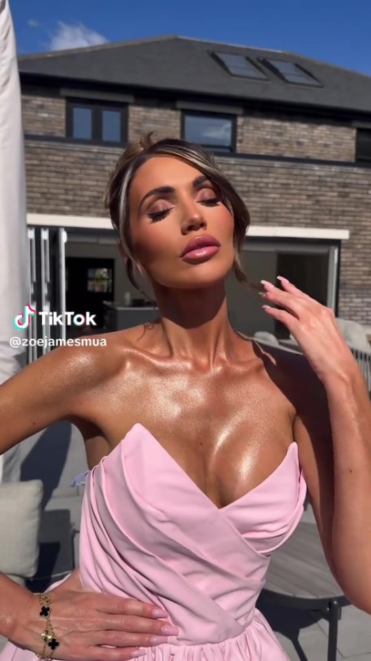 Amy Childs in a pink strapless dress.