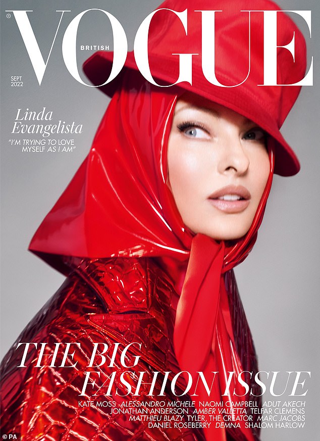 British Vogue's September 2022 cover star was Canadian model Linda Evangelista, 60 (pictured)