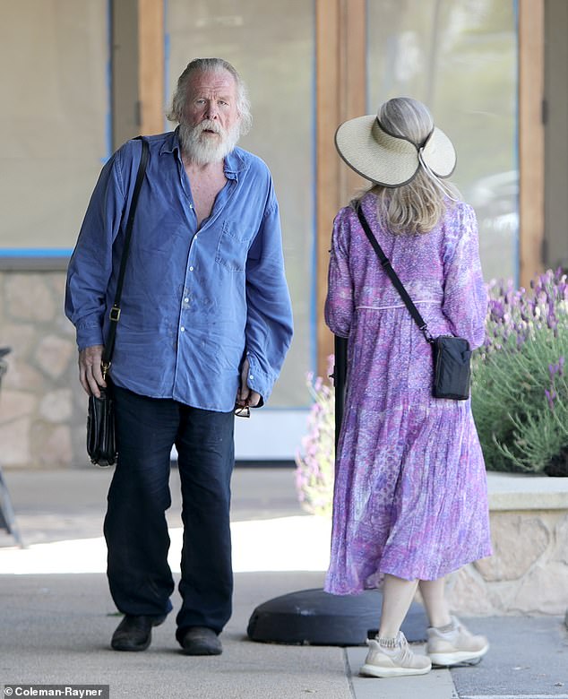 As they walked around a luxury shopping mall near their Malibu home, Lane rocked a purple patterned maxi dress, wide rimmed hat and small black leather crossbody
