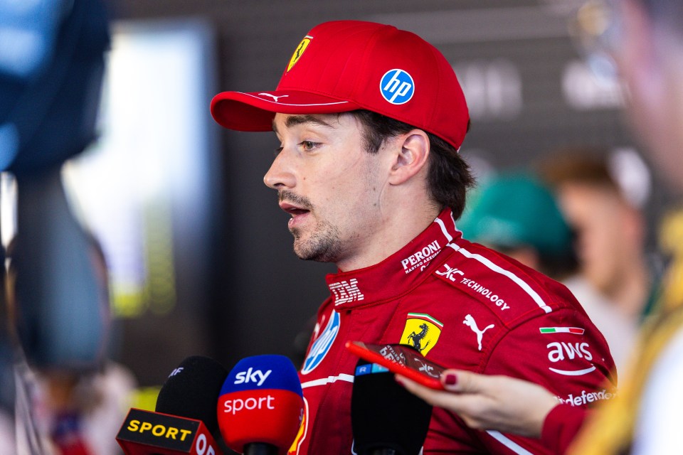 Charles Leclerc of Ferrari speaks to the media.
