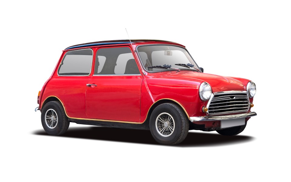 Red classic Mini hatchback.