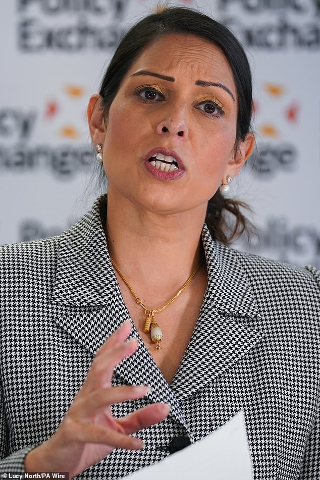 Shadow Foreign Secretary Dame Priti Patel (pictured) told the Mail: ¿Labour¿s great Brexit betrayal consists of them backsliding on our freedoms and hard-won sovereignty. She also urged Starmer to 'grow a spine' and put Britain's 'national interest first'